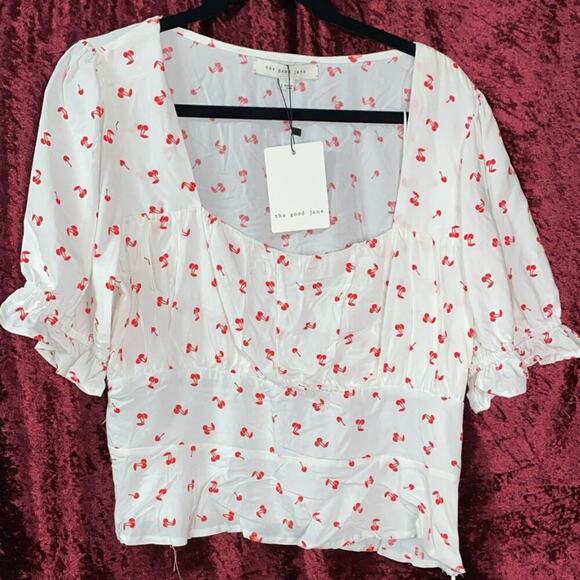 GOOD JANE  Eloise Cherry Pop Crop Top in White and Red - Picture 3 of 7